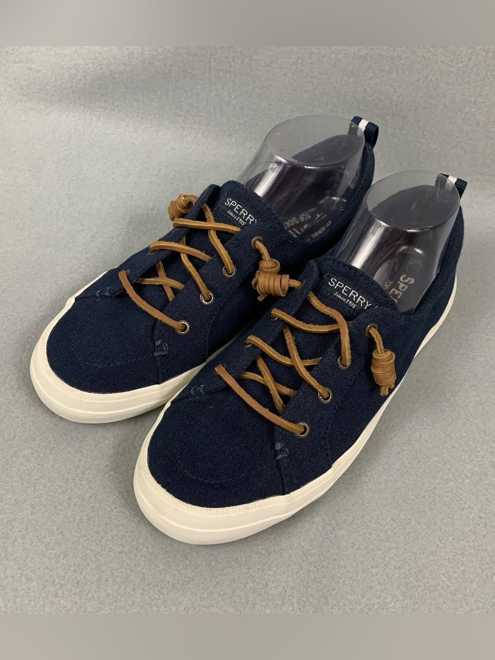 Sperry Crest Vibe Sneaker Womens 9 Blue Canvas Slip On Comfort Cushion Boat Shoe